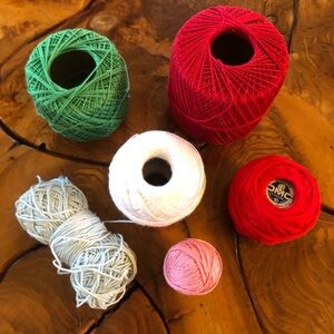 Crochet Yarn Thread Bundle Lot of 6 Red Green White Pink Teal Blue